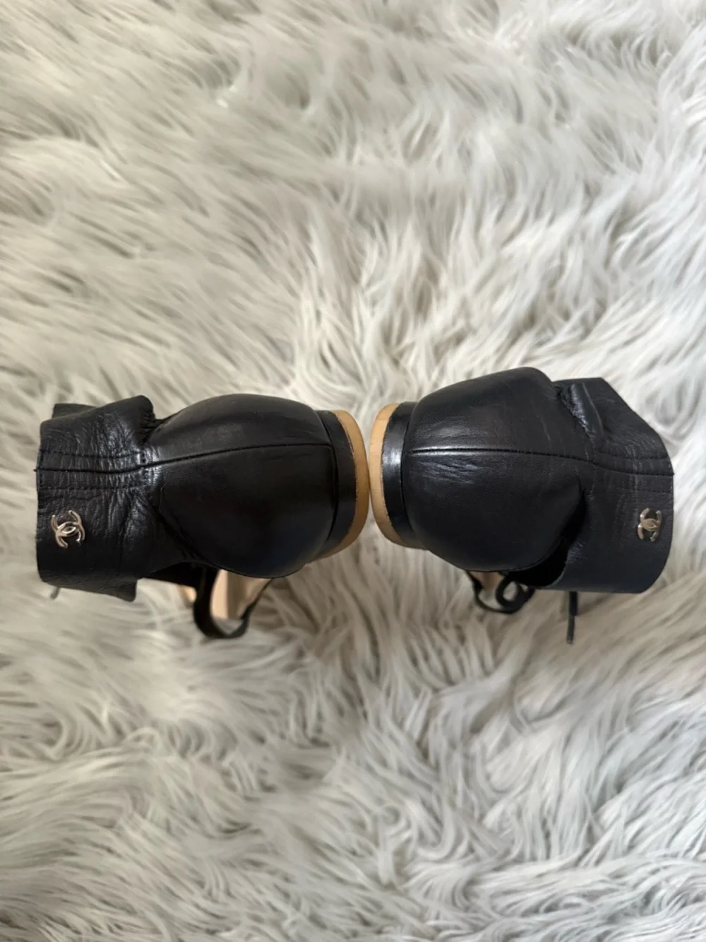 CHANEL black leather